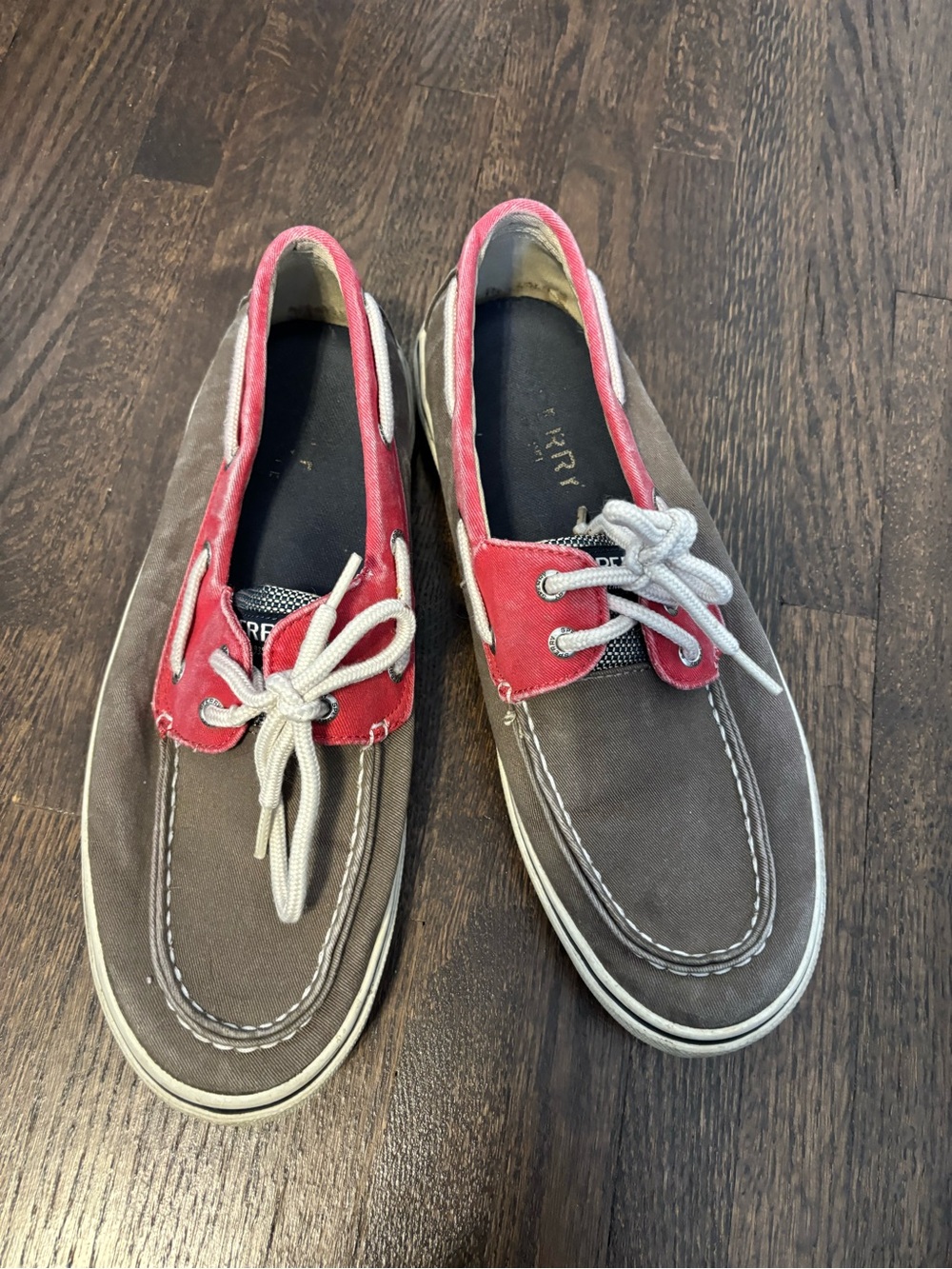 Men's Sperrys Two-Tone Canvas Boat Shoes in grey and Red